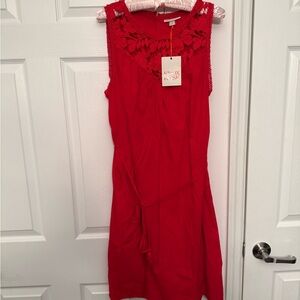 Knox Rose Red Sleeveless Midi Dress with Lace Yoke